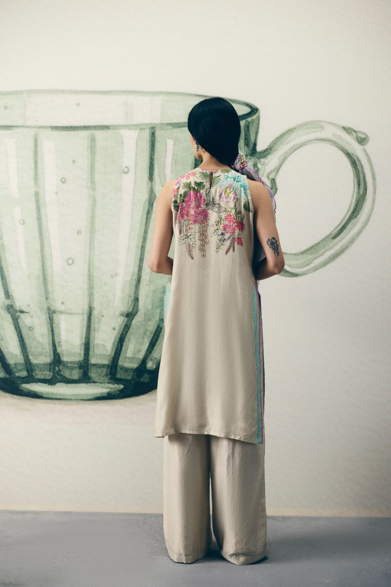 SHIRO KURTA SET silk by Paulmi & Harsh in ivory color for women in Singapore