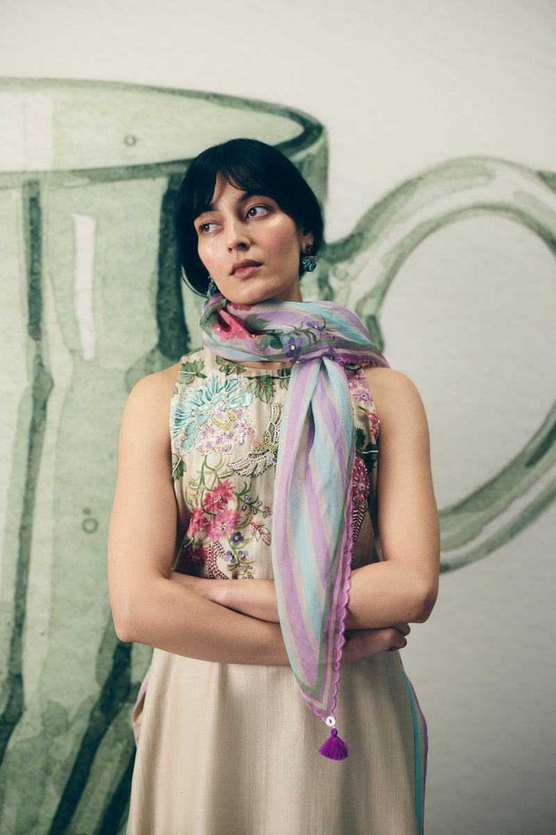 SHIRO KURTA SET silk by Paulmi & Harsh in ivory color for women in Singapore