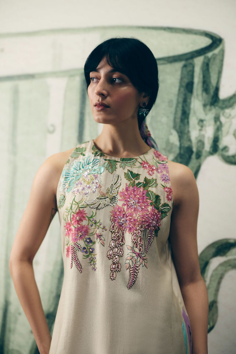 SHIRO KURTA SET silk by Paulmi & Harsh in ivory color for women in Singapore