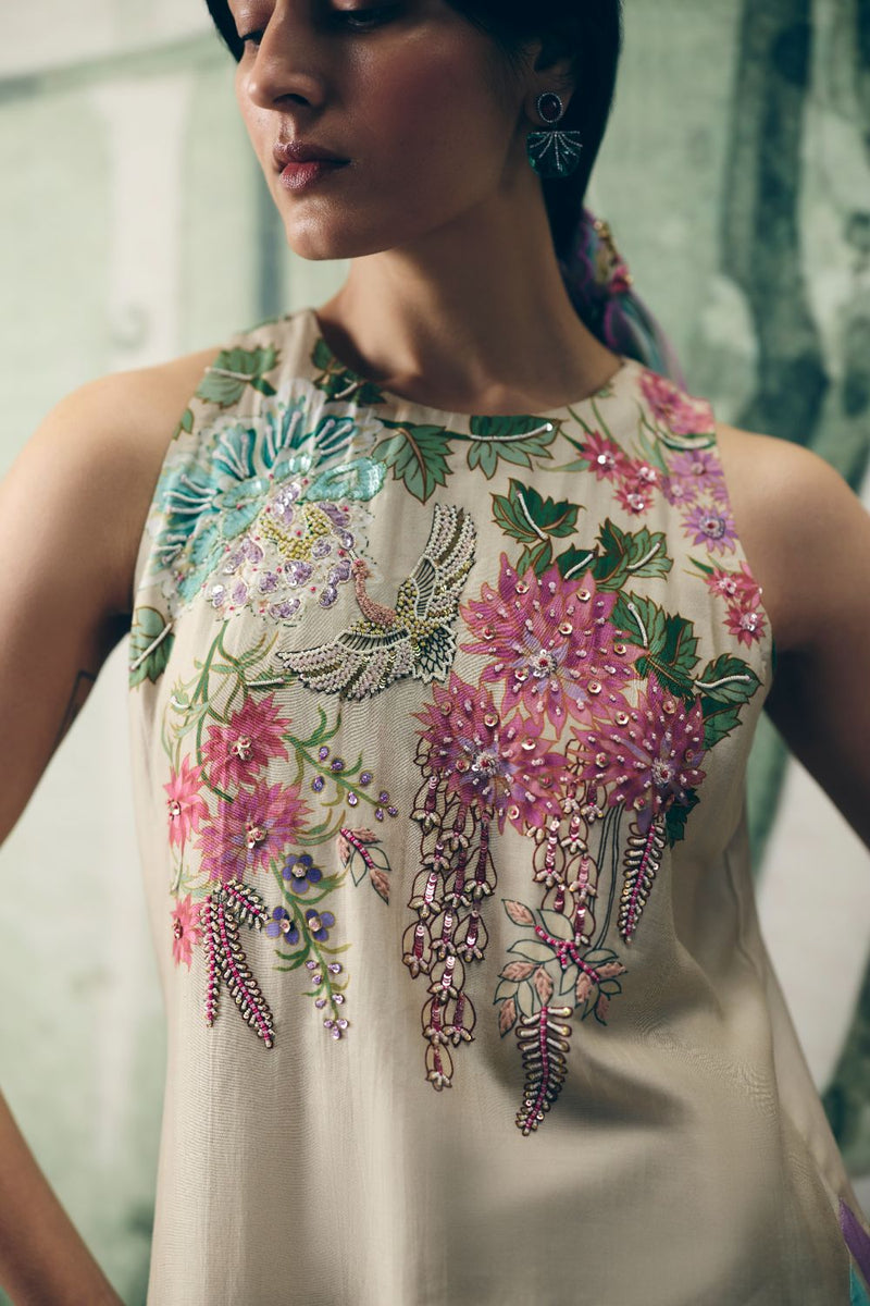 SHIRO KURTA SET silk by Paulmi & Harsh in ivory color for women in Singapore