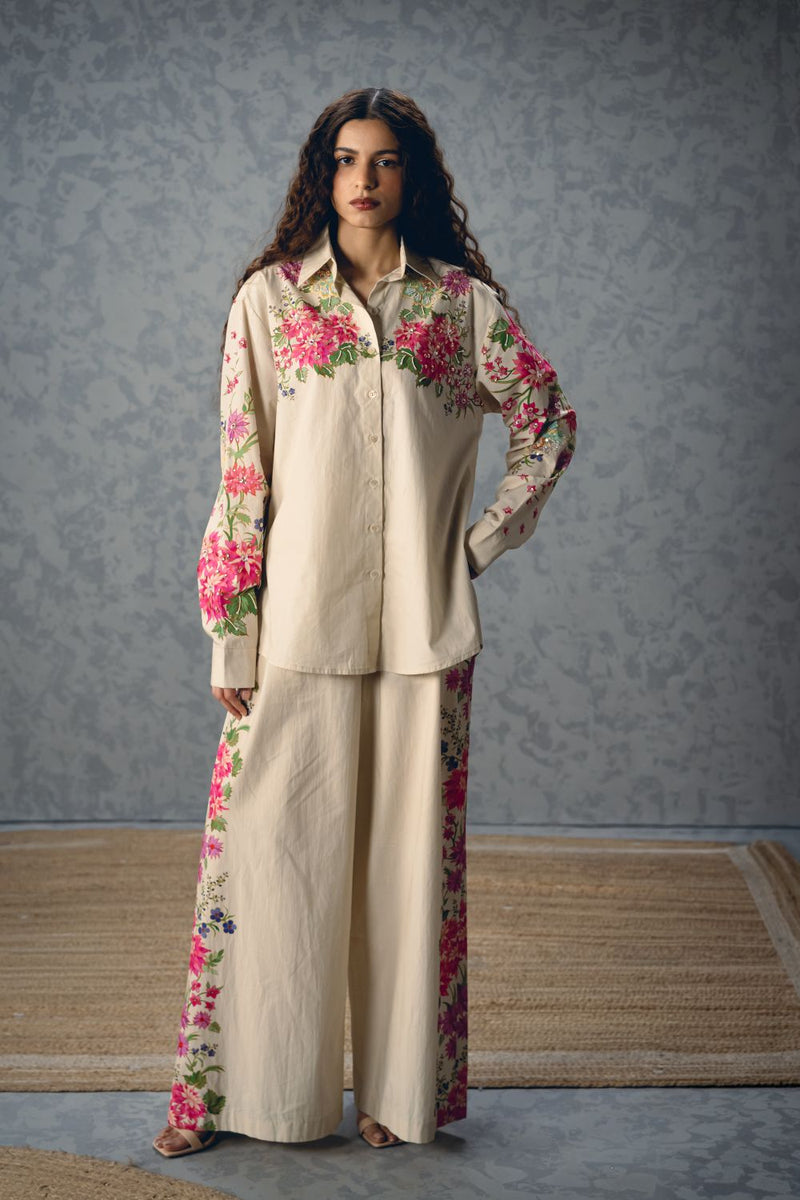 AIRI CO-ORD SET- IVORY poplin by Paulmi & Harsh in ivory color for women in Singapore