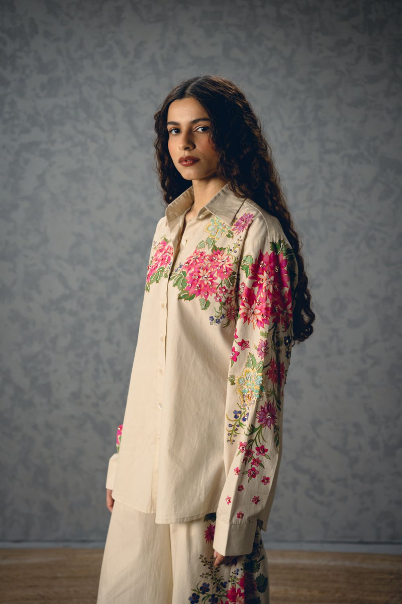AIRI CO-ORD SET- IVORY poplin by Paulmi & Harsh in ivory color for women in Singapore