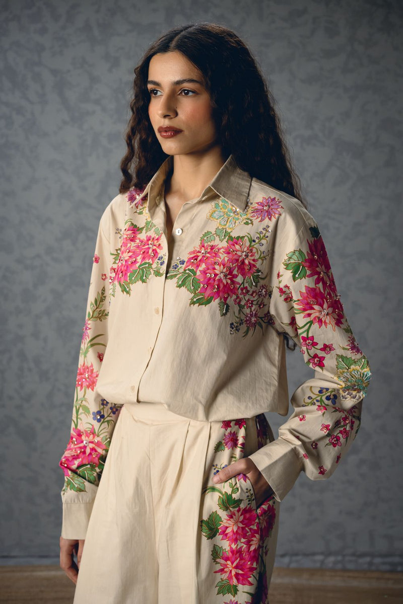 AIRI CO-ORD SET- IVORY poplin by Paulmi & Harsh in ivory color for women in Singapore