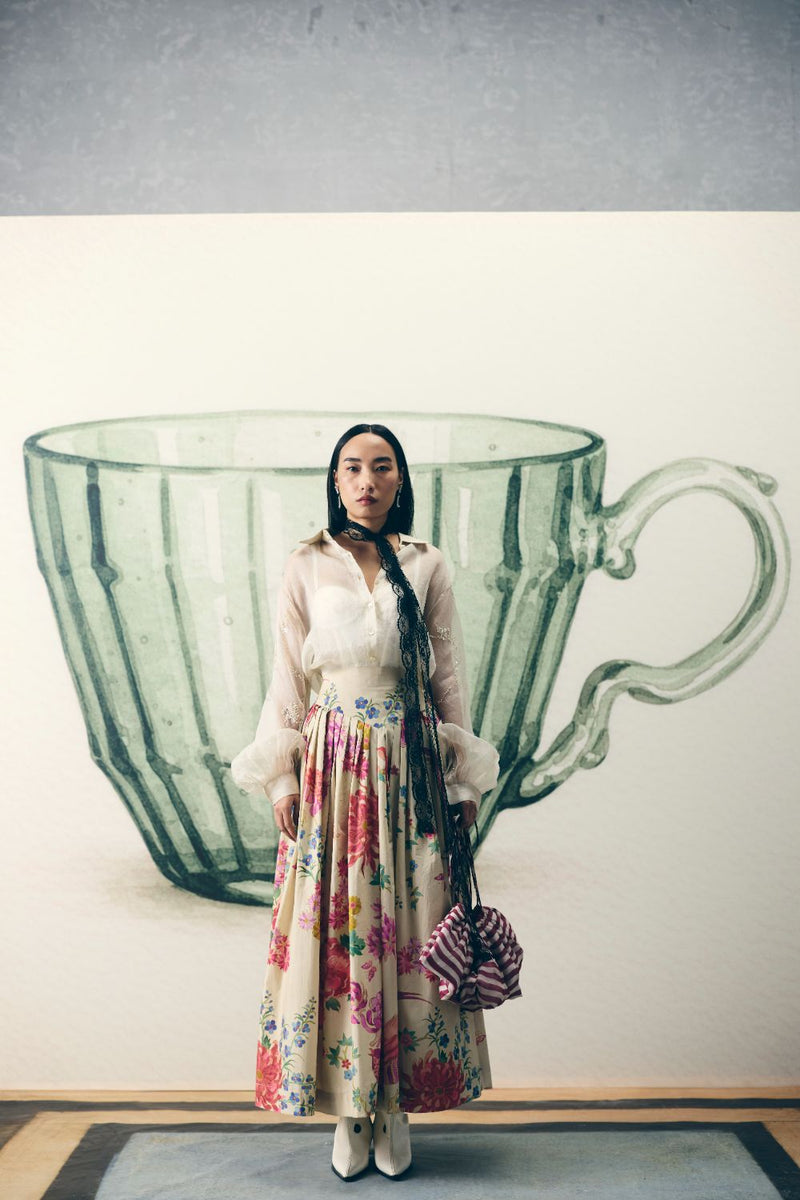 ALORA SKIRT SET poplin by Paulmi & Harsh in white color for women in Singapore