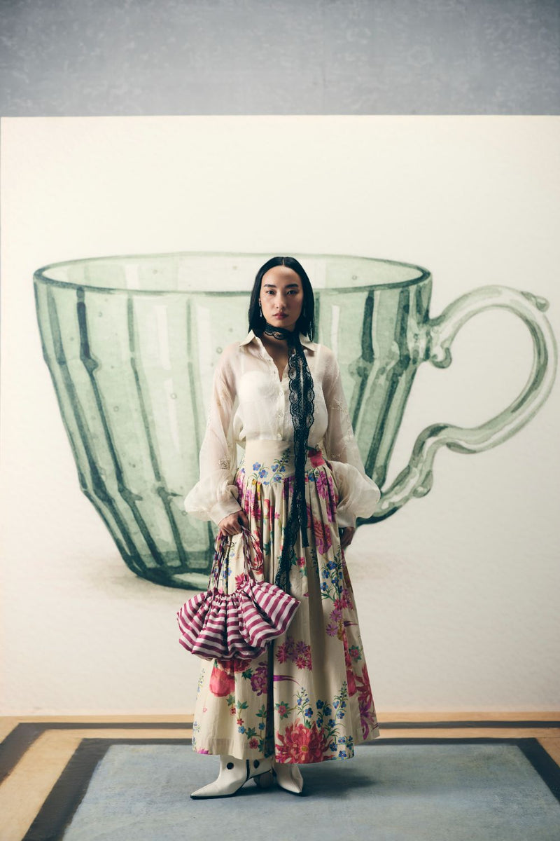 ALORA SKIRT SET poplin by Paulmi & Harsh in white color for women in Singapore