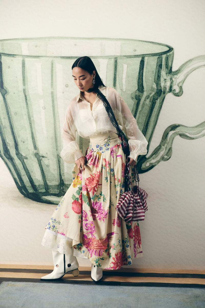 ALORA SKIRT SET poplin by Paulmi & Harsh in white color for women in Singapore