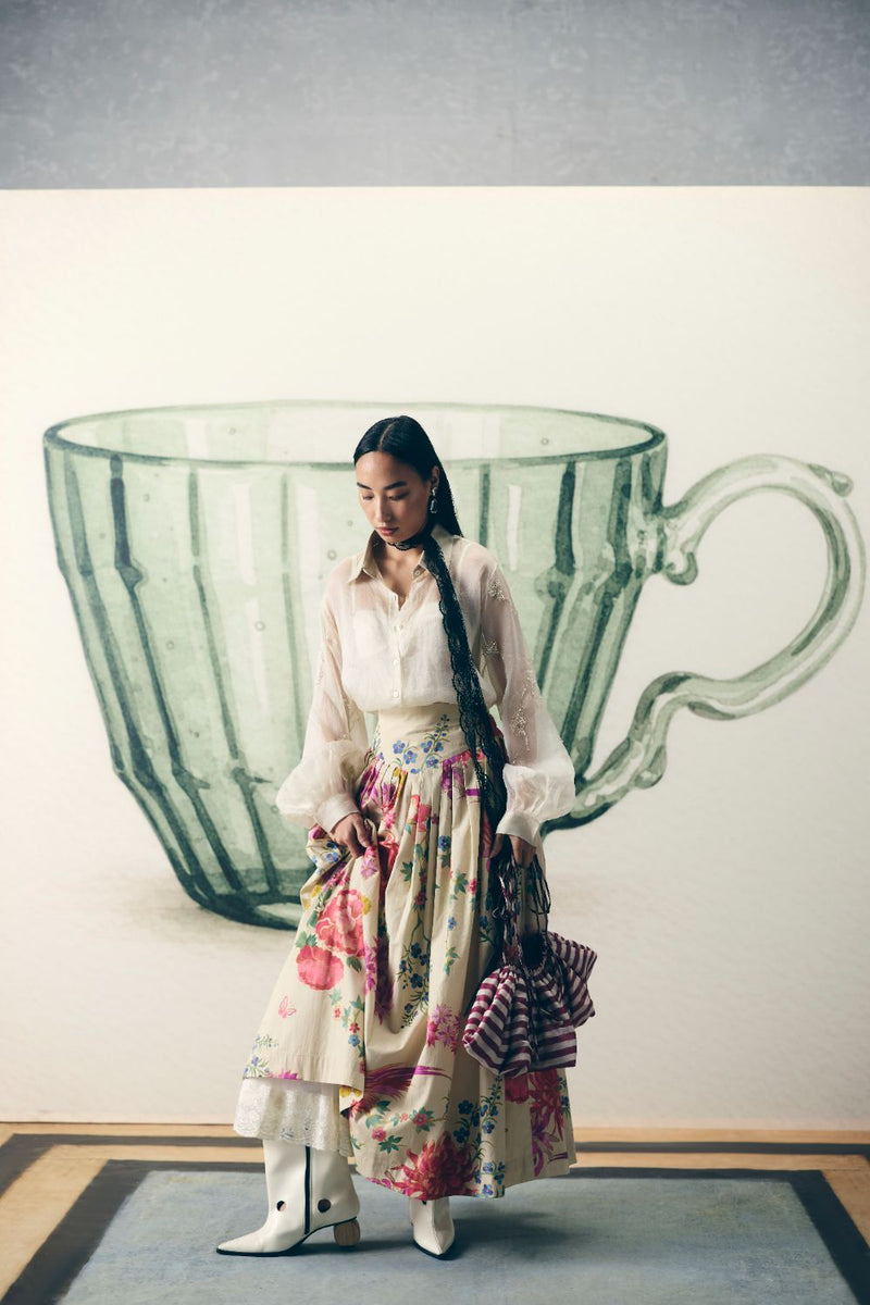 ALORA SKIRT SET poplin by Paulmi & Harsh in white color for women in Singapore