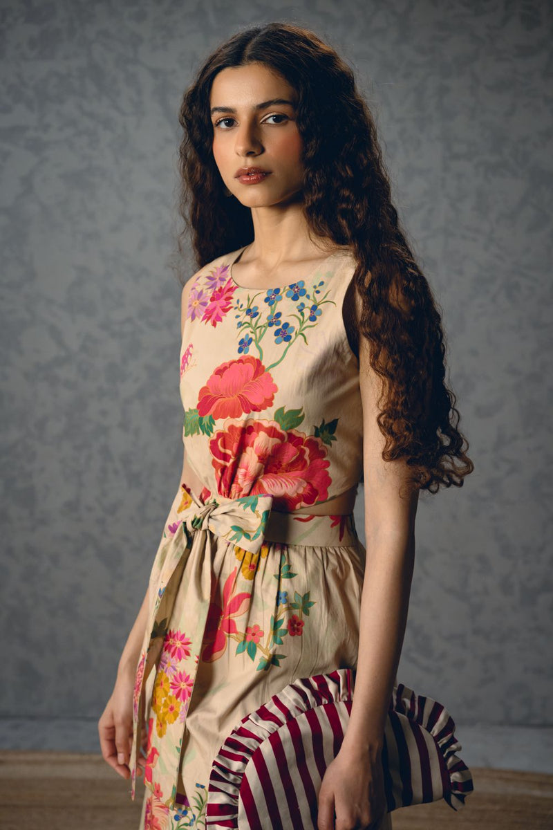 SELORA DRESS- IVORY poplin by Paulmi & Harsh in white color for women in Singapore