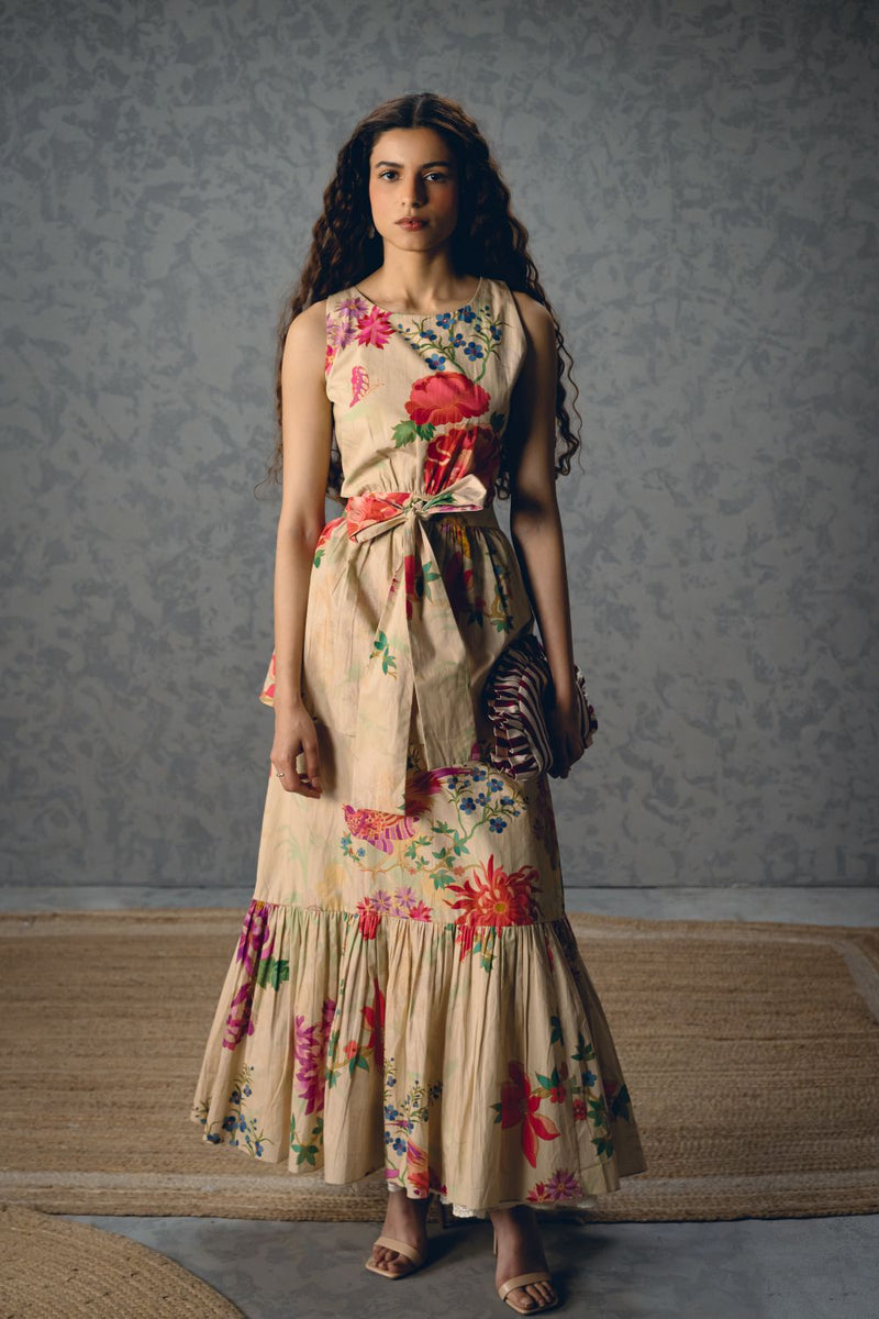 SELORA DRESS- IVORY poplin by Paulmi & Harsh in white color for women in Singapore