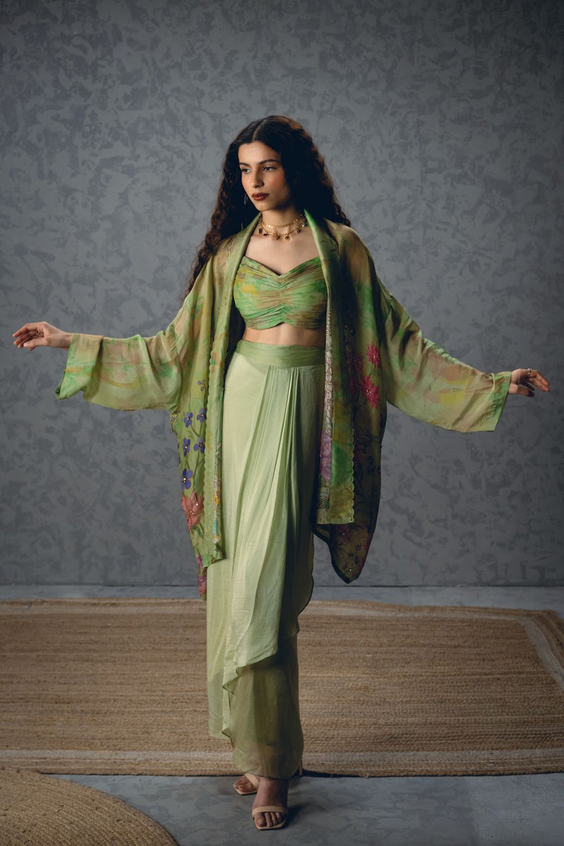 CLEO SKIRT SET organza by Paulmi & Harsh in green color for women in Singapore