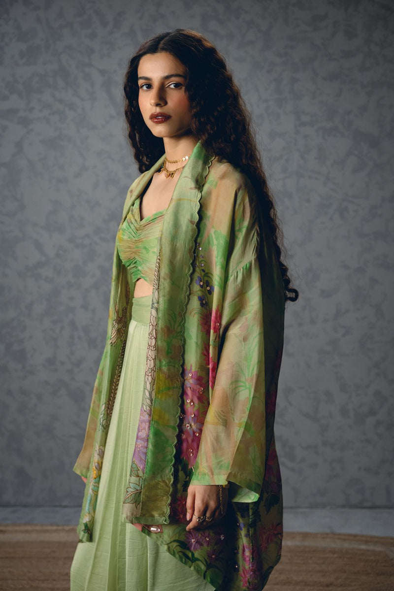 CLEO SKIRT SET organza by Paulmi & Harsh in green color for women in Singapore