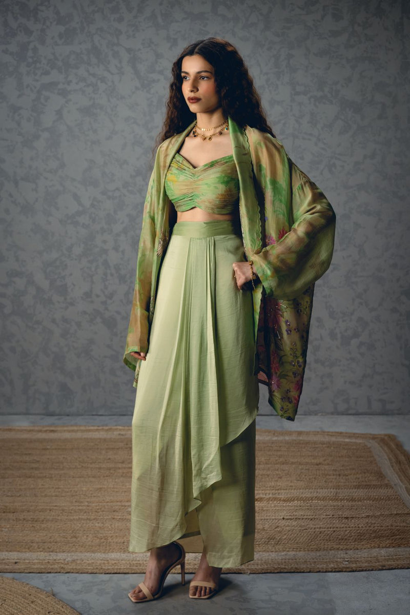 CLEO SKIRT SET organza by Paulmi & Harsh in green color for women in Singapore