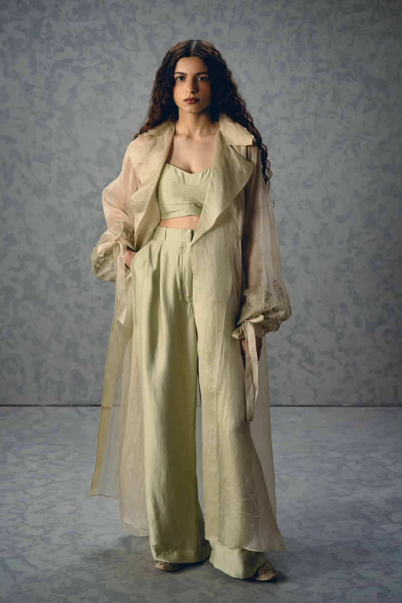 LILI JACKET SET organza by Paulmi & Harsh in green color for women in Singapore