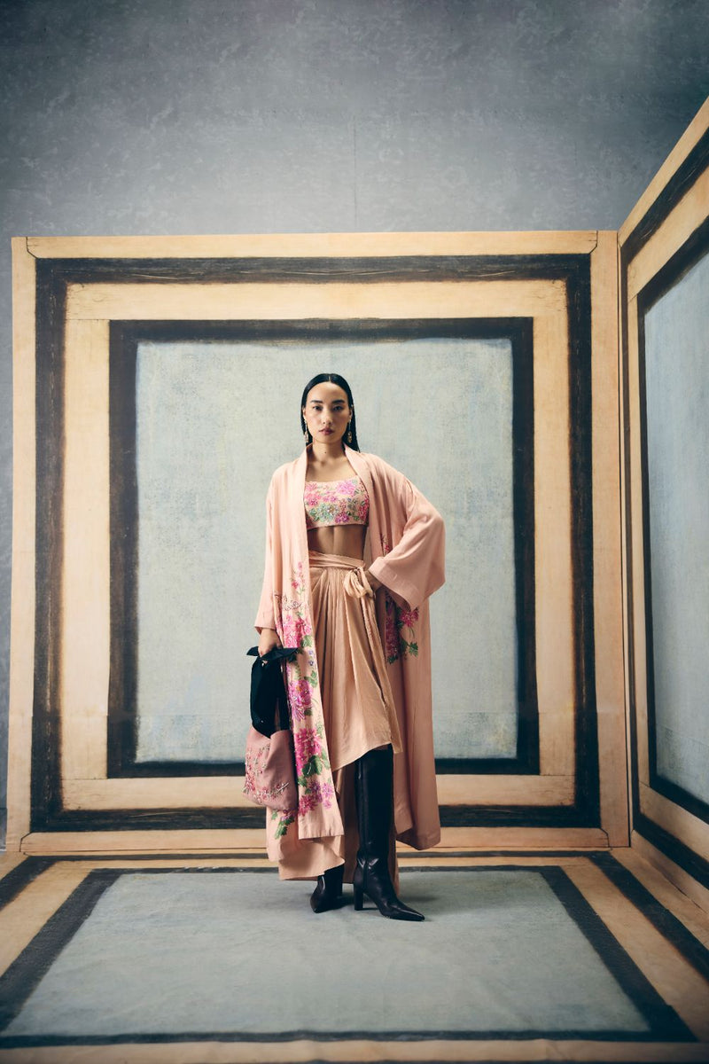 BARA JACKET SET silk by Paulmi & Harsh in pink color for women in Singapore