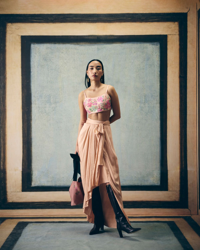 BARA JACKET SET silk by Paulmi & Harsh in pink color for women in Singapore