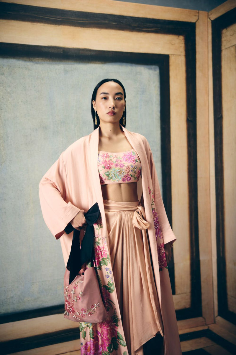 BARA JACKET SET silk by Paulmi & Harsh in pink color for women in Singapore