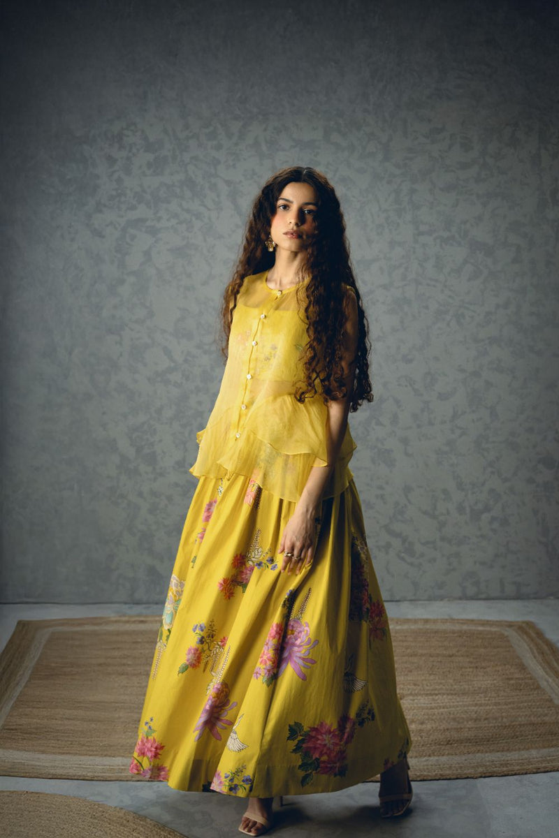 ALINA SKIRT SET-YELLOW poplin by Paulmi & Harsh in yellow color for women in Singapore