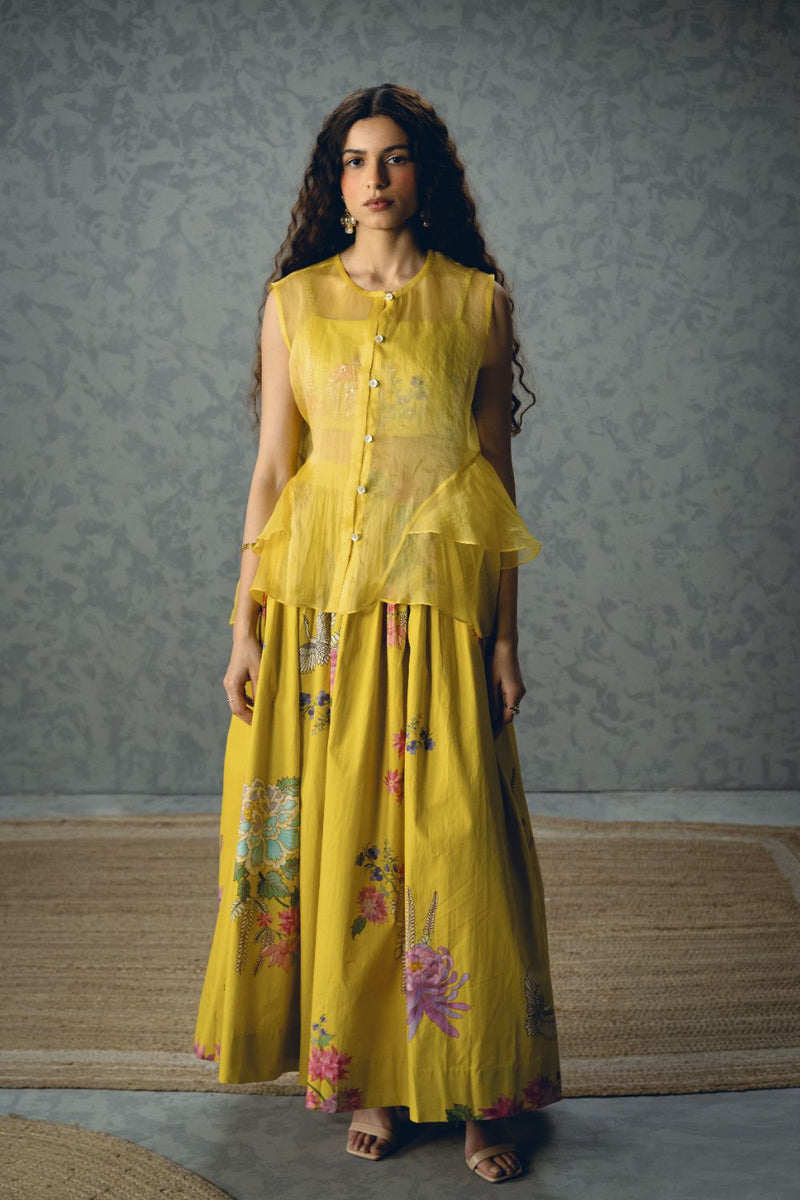 ALINA SKIRT SET-YELLOW poplin by Paulmi & Harsh in yellow color for women in Singapore