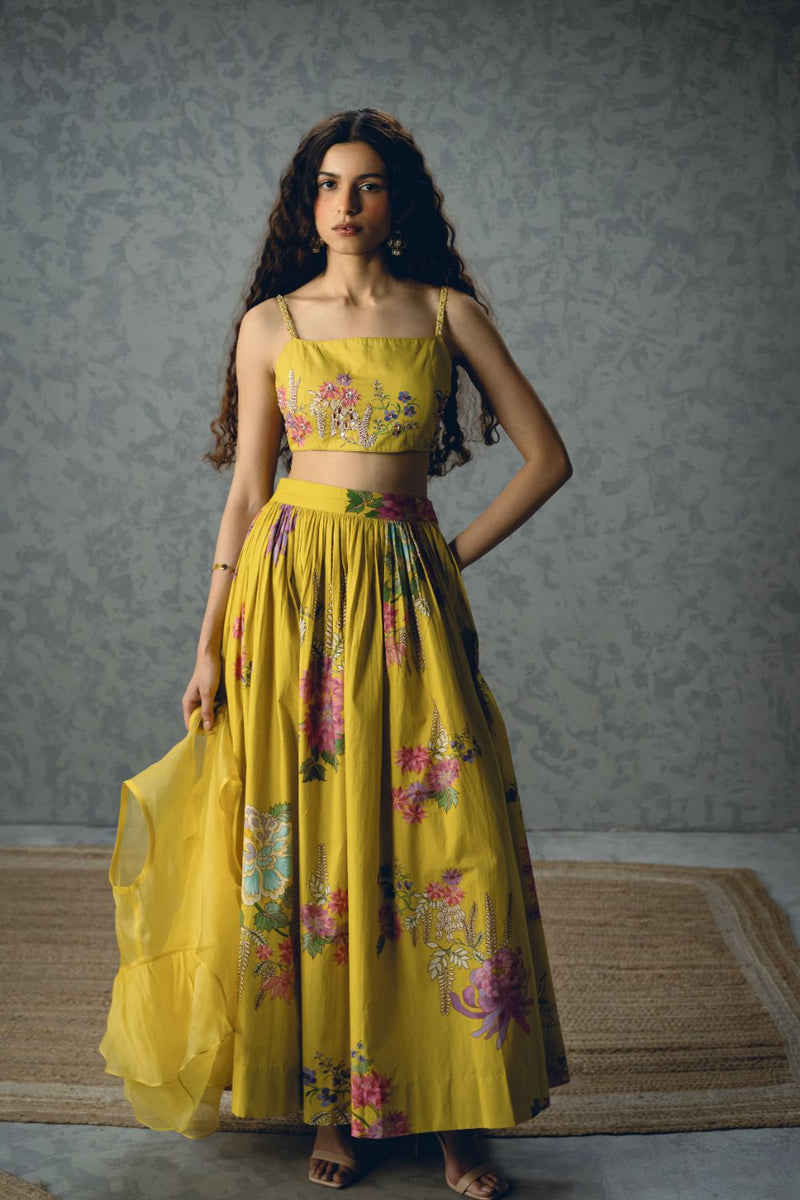 ALINA SKIRT SET-YELLOW poplin by Paulmi & Harsh in yellow color for women in Singapore