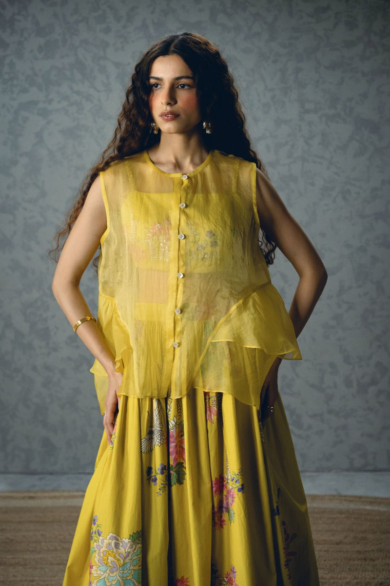 ALINA SKIRT SET-YELLOW poplin by Paulmi & Harsh in yellow color for women in Singapore