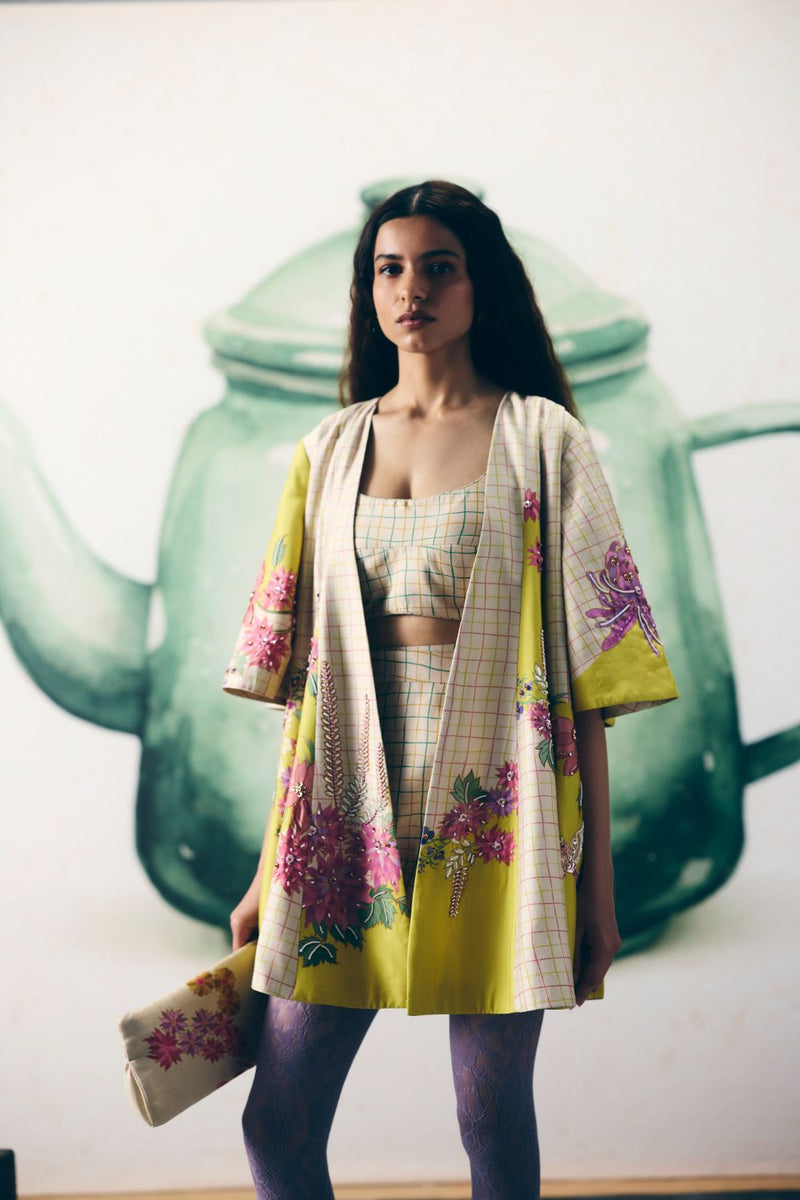 OHAAYA JACKET SET silk by Paulmi & Harsh in ivory color for women in Singapore