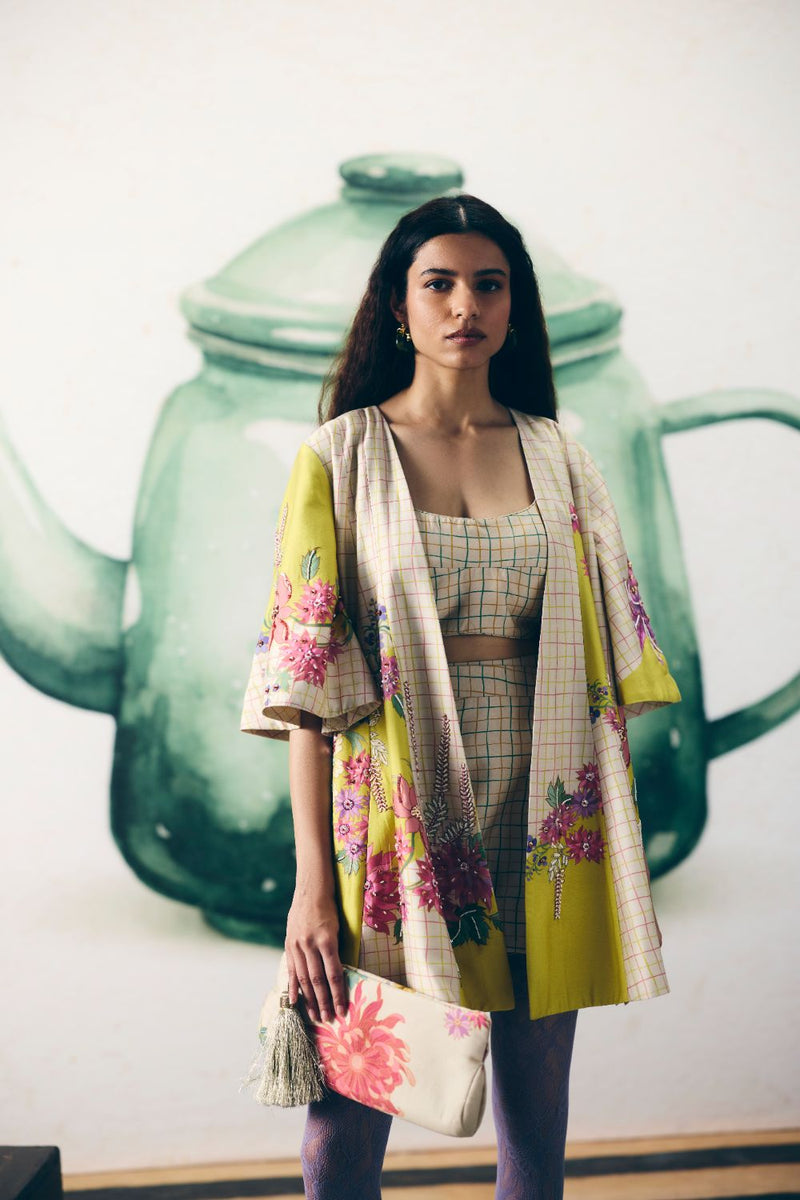 OHAAYA JACKET SET silk by Paulmi & Harsh in ivory color for women in Singapore
