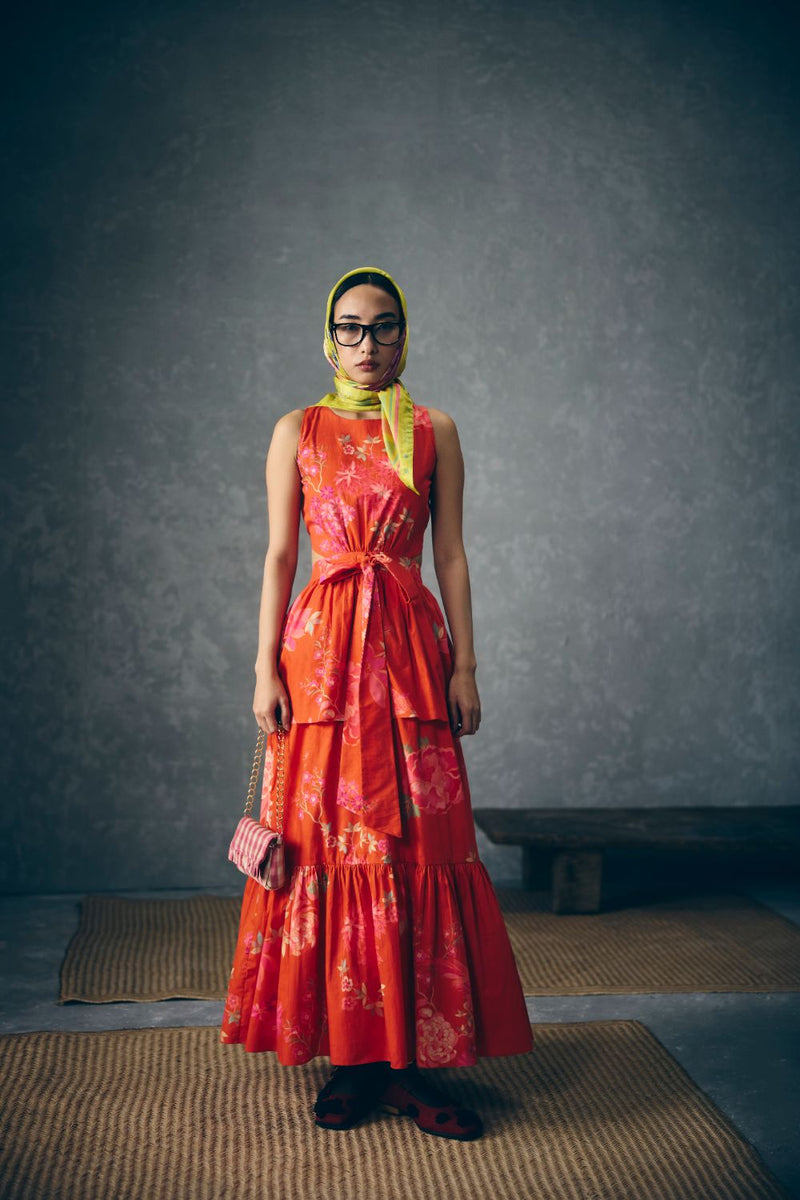 SELORA DRESS-RUST ORANGE poplin dress by Paulmi & Harsh in rust orange for women Singapore