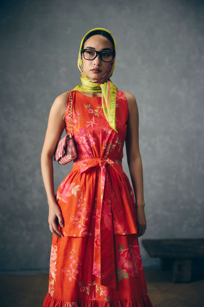 SELORA DRESS-RUST ORANGE poplin dress by Paulmi & Harsh in rust orange for women Singapore