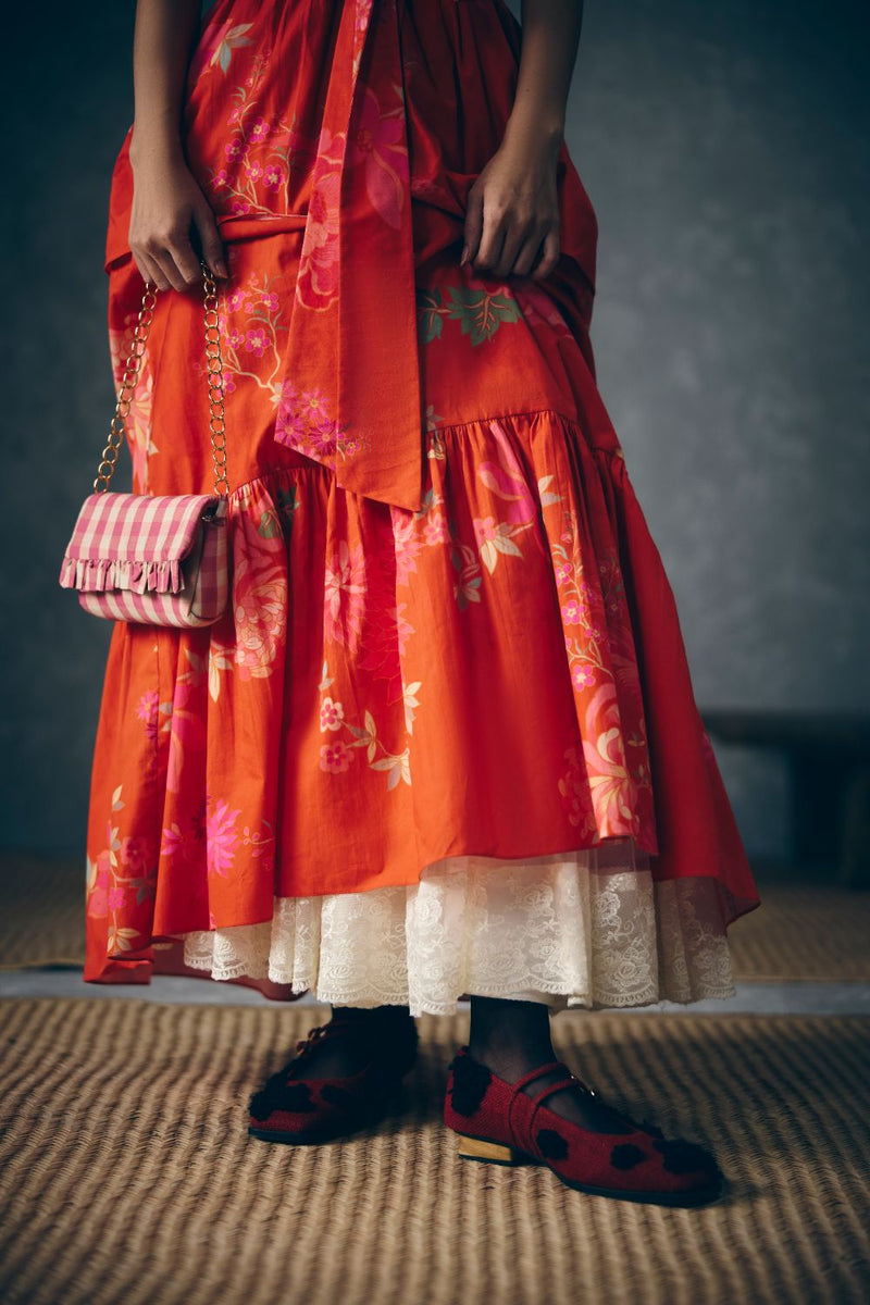 SELORA DRESS-RUST ORANGE poplin dress by Paulmi & Harsh in rust orange for women Singapore