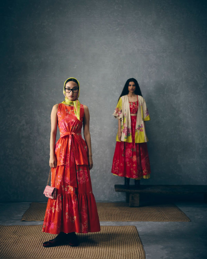 SELORA DRESS-RUST ORANGE poplin dress by Paulmi & Harsh in rust orange for women Singapore