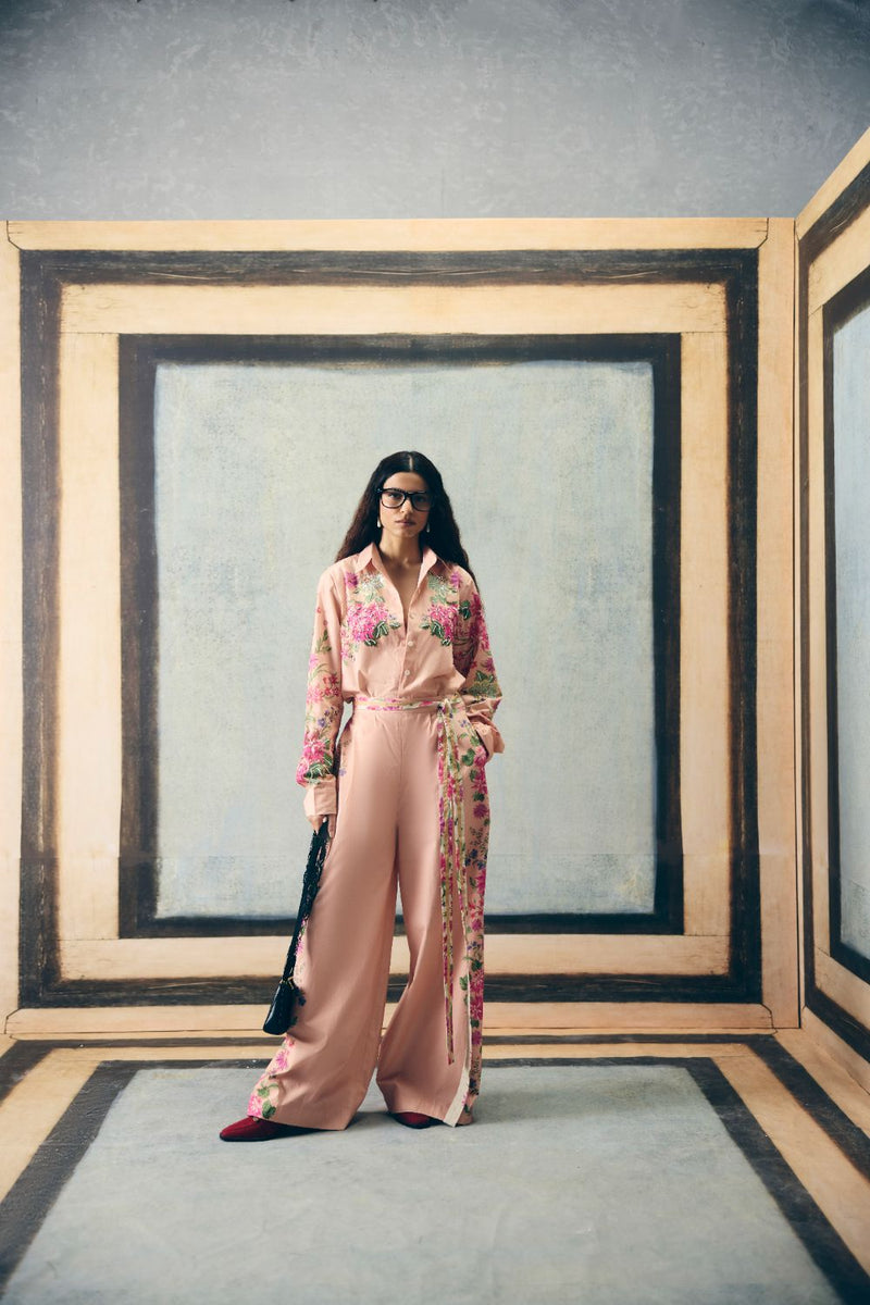 AIRI CO-ORD SET- PINK poplin by Paulmi & Harsh in pink color for women in Singapore