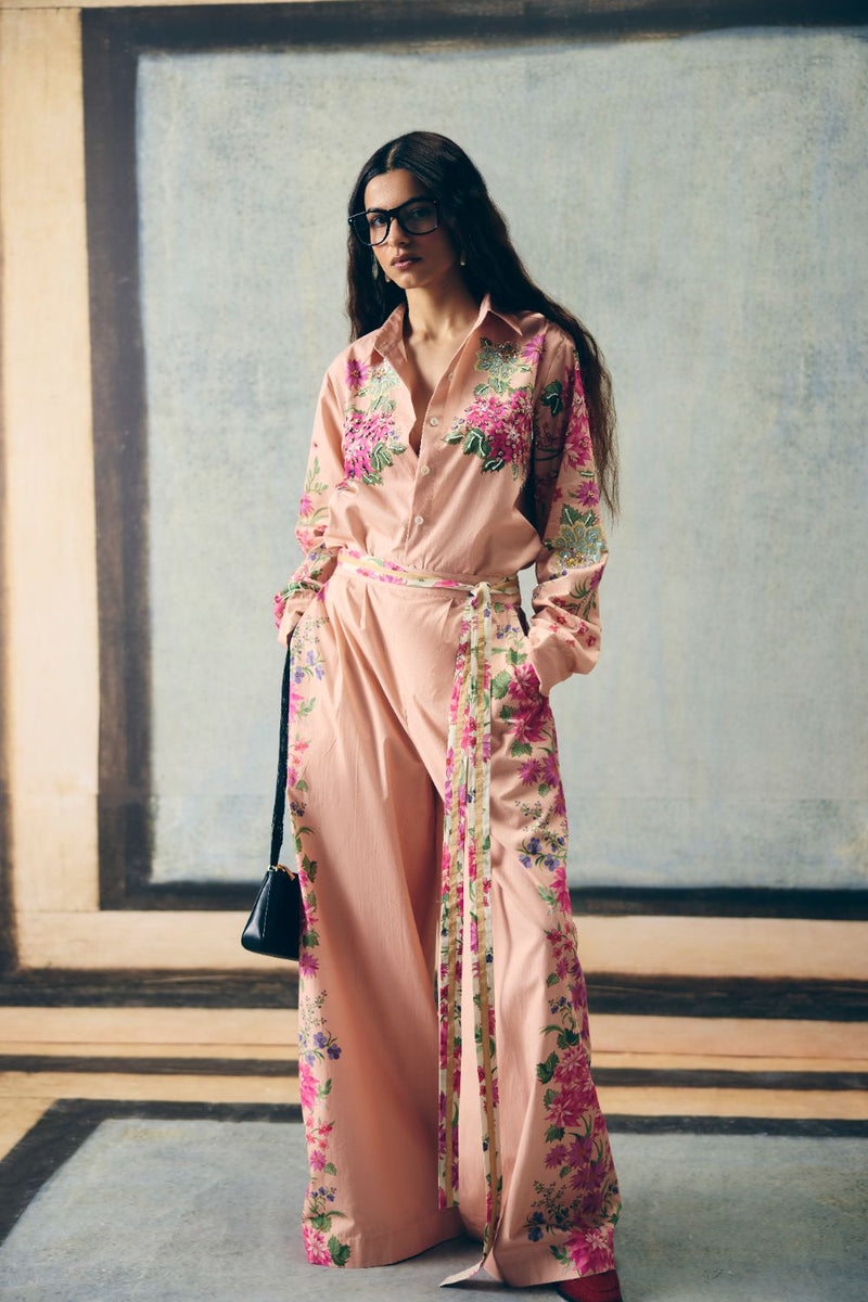 AIRI CO-ORD SET- PINK poplin by Paulmi & Harsh in pink color for women in Singapore