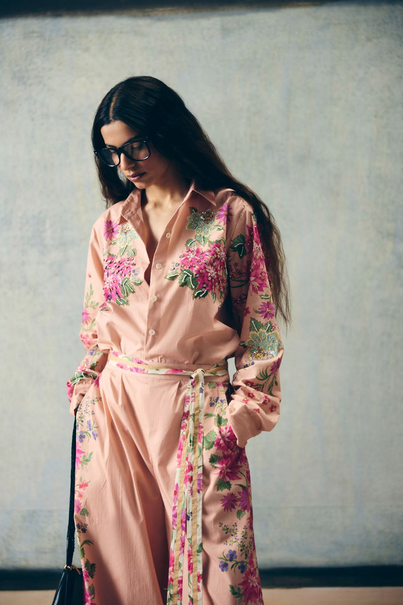 AIRI CO-ORD SET- PINK poplin by Paulmi & Harsh in pink color for women in Singapore