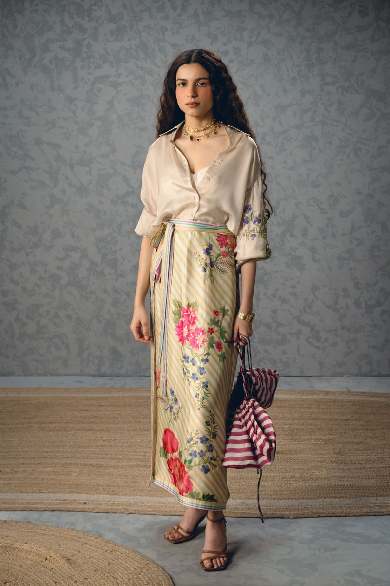 LYA SKIRT SET satin by Paulmi & Harsh in white color for women in Singapore
