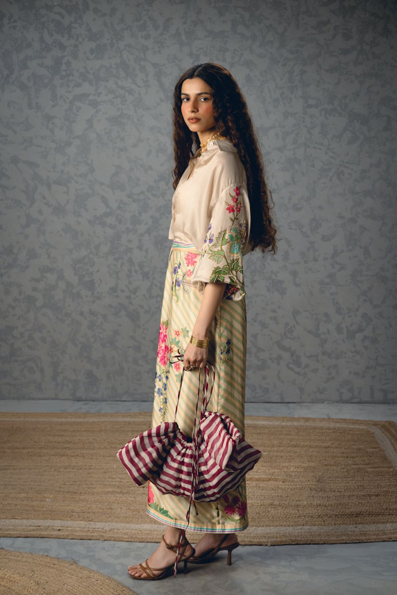 LYA SKIRT SET satin by Paulmi & Harsh in white color for women in Singapore
