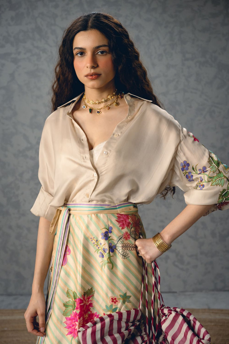 LYA SKIRT SET satin by Paulmi & Harsh in white color for women in Singapore