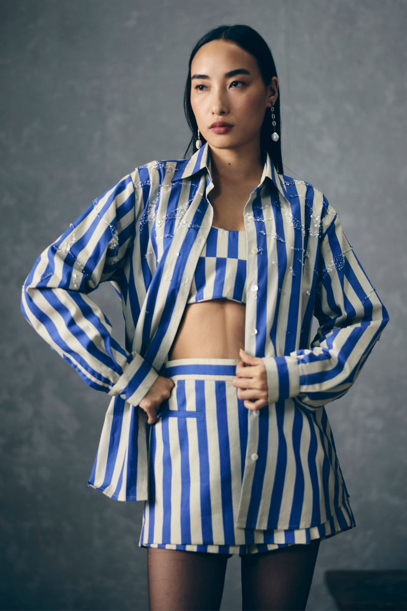 KAI SHIRT SET poplin by Paulmi & Harsh in white color for women in Singapore