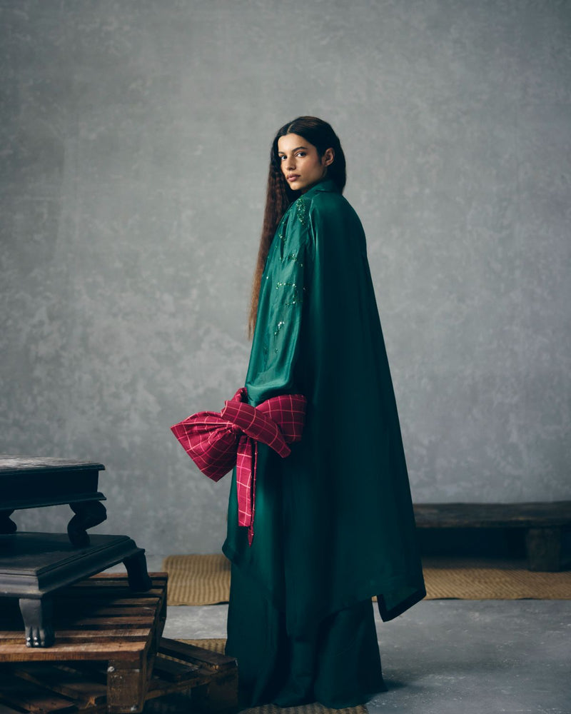 WASABI JUMPSUIT SET organza by Paulmi & Harsh in green color for women in Singapore