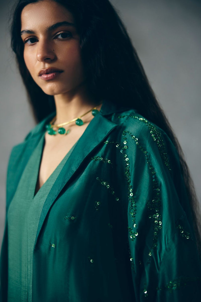 WASABI JUMPSUIT SET organza by Paulmi & Harsh in green color for women in Singapore