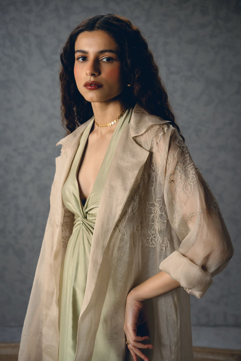 SHINJU JUMPSUIT SET- MINT organza by Paulmi & Harsh in mint color for women in Singapore