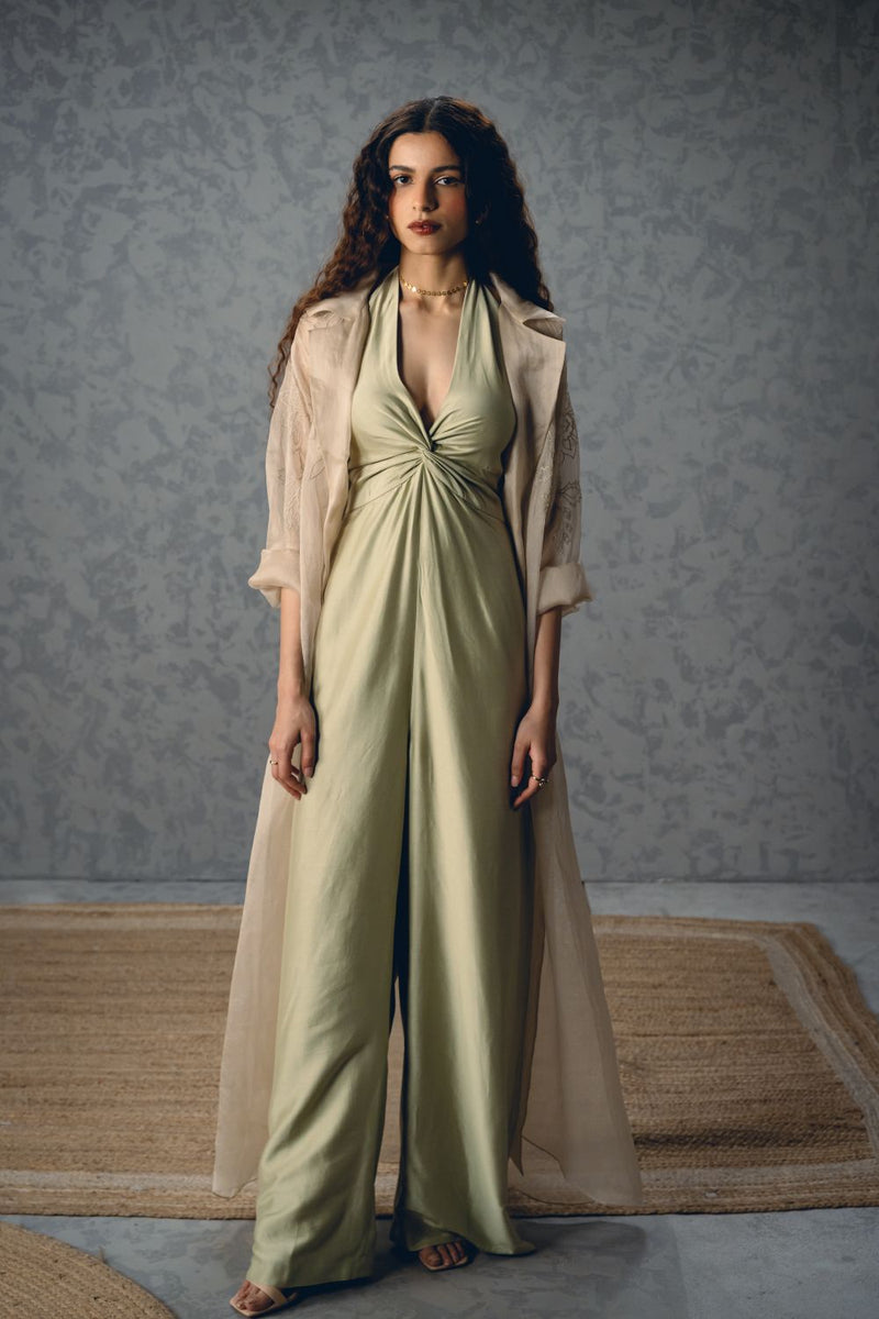 SHINJU JUMPSUIT SET- MINT organza by Paulmi & Harsh in mint color for women in Singapore