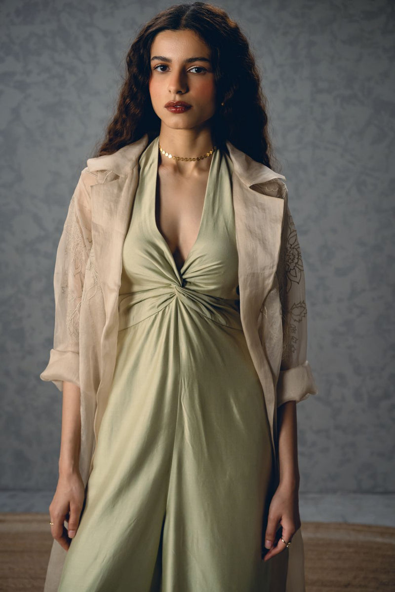 SHINJU JUMPSUIT SET- MINT organza by Paulmi & Harsh in mint color for women in Singapore