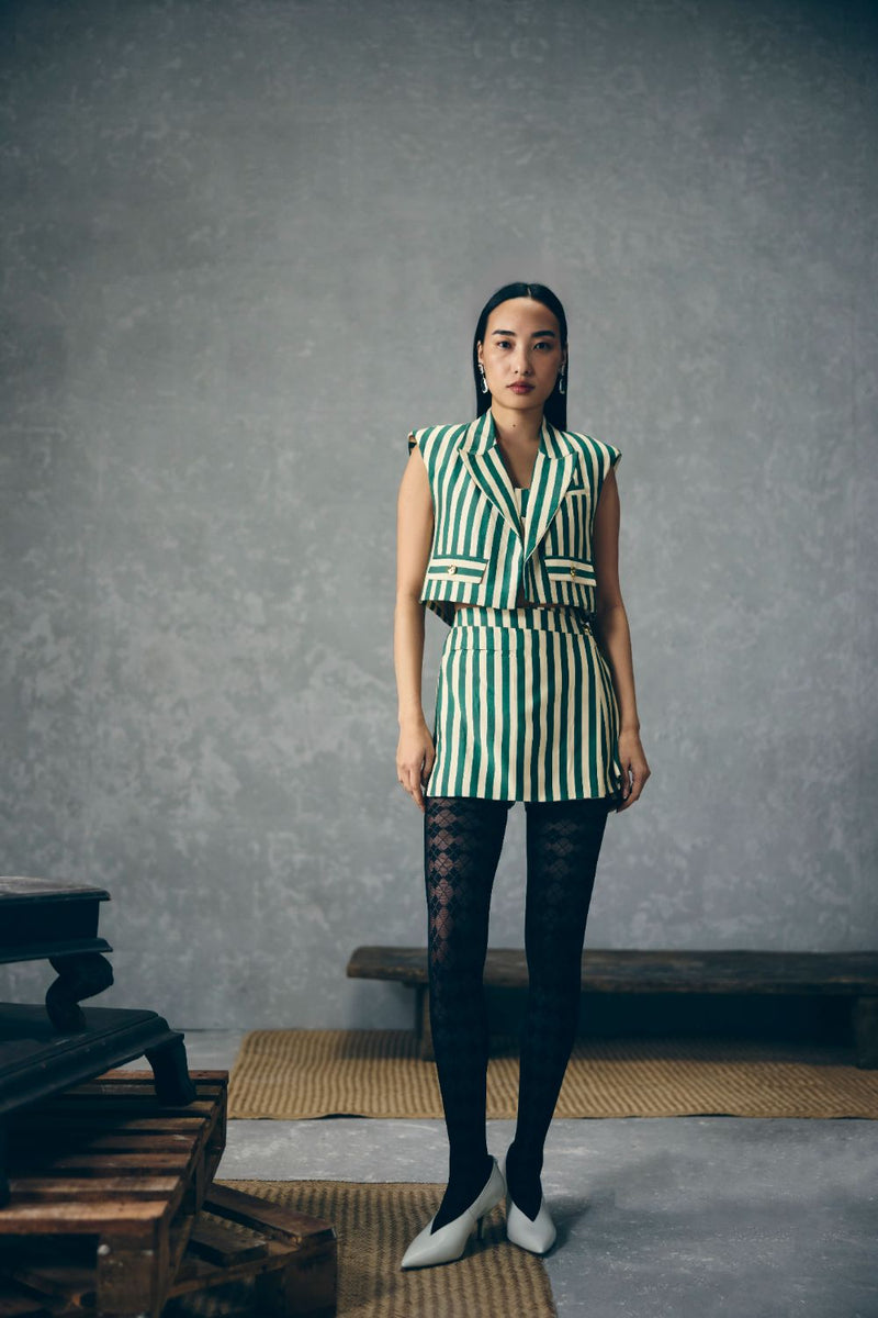 MORI SKORT SET silk by Paulmi & Harsh in green color for women in Singapore