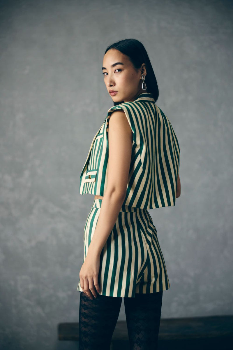 MORI SKORT SET silk by Paulmi & Harsh in green color for women in Singapore