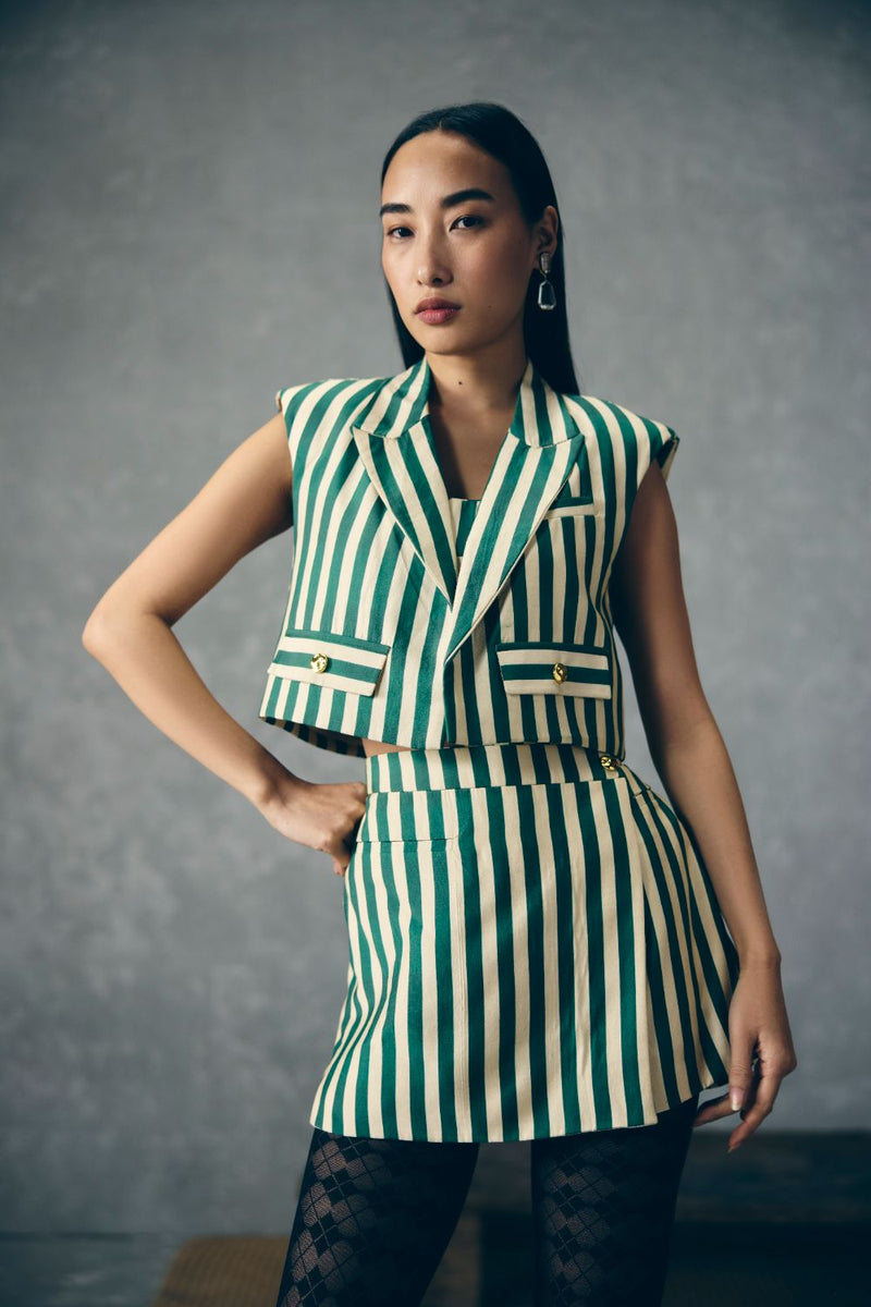 MORI SKORT SET silk by Paulmi & Harsh in green color for women in Singapore
