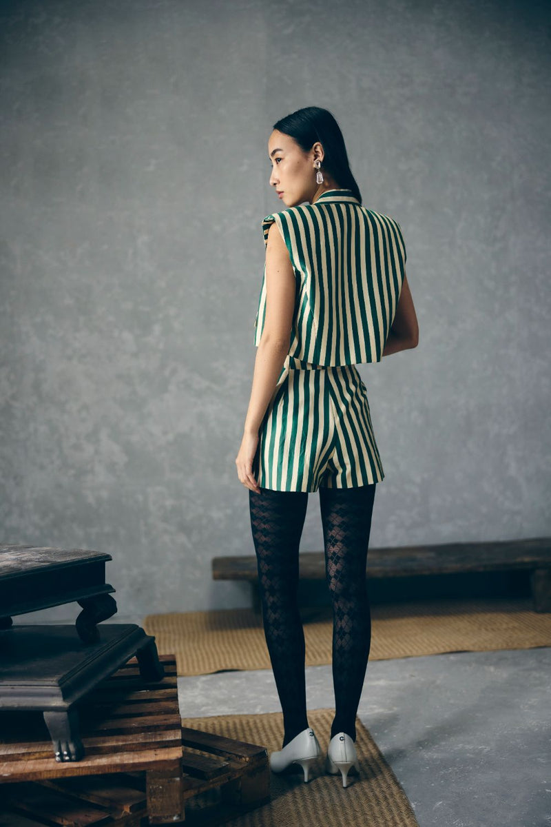 MORI SKORT SET silk by Paulmi & Harsh in green color for women in Singapore
