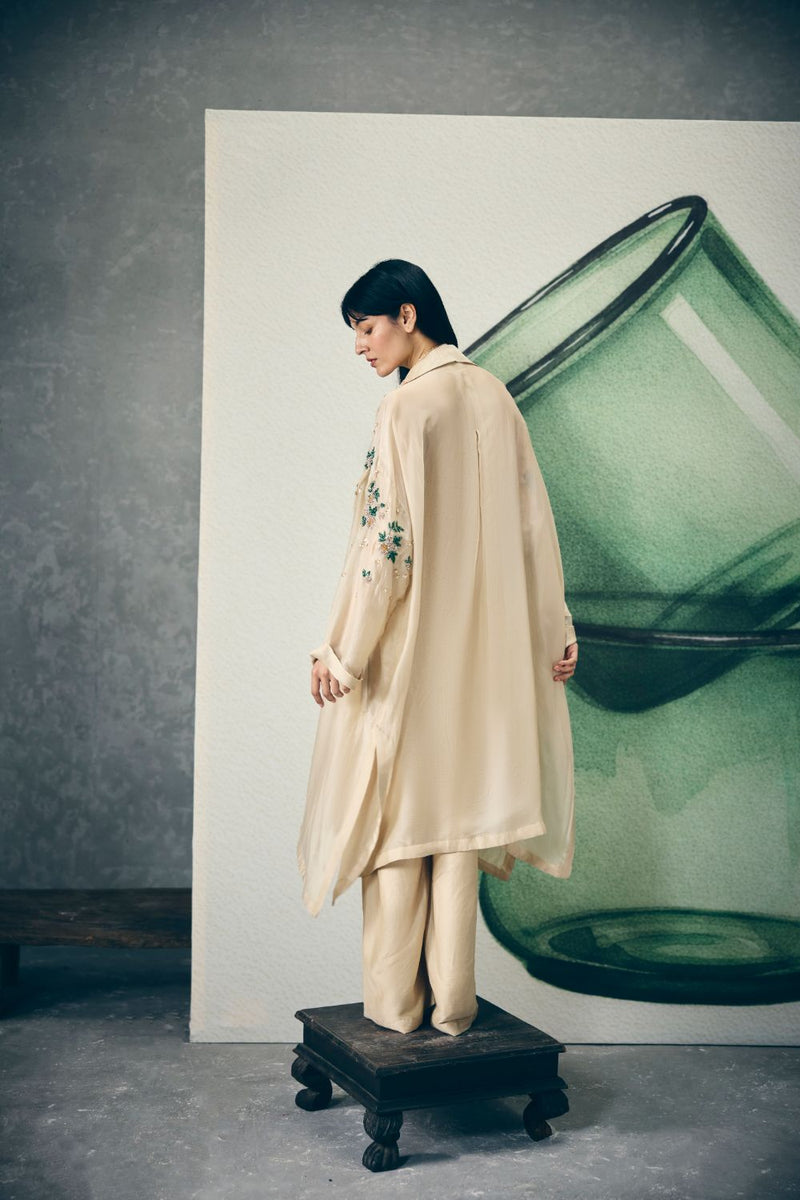 SHINJU JUMPSUIT SET- IVORY organza by Paulmi & Harsh in ivory color for women in Singapore