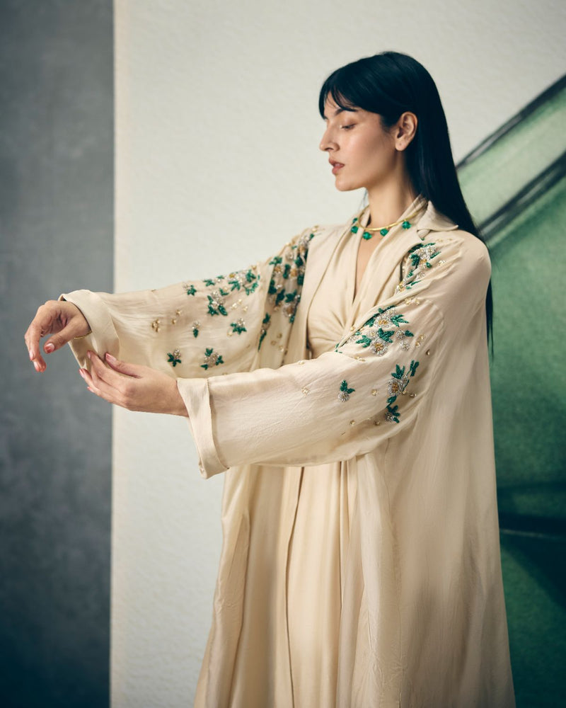 SHINJU JUMPSUIT SET- IVORY organza by Paulmi & Harsh in ivory color for women in Singapore