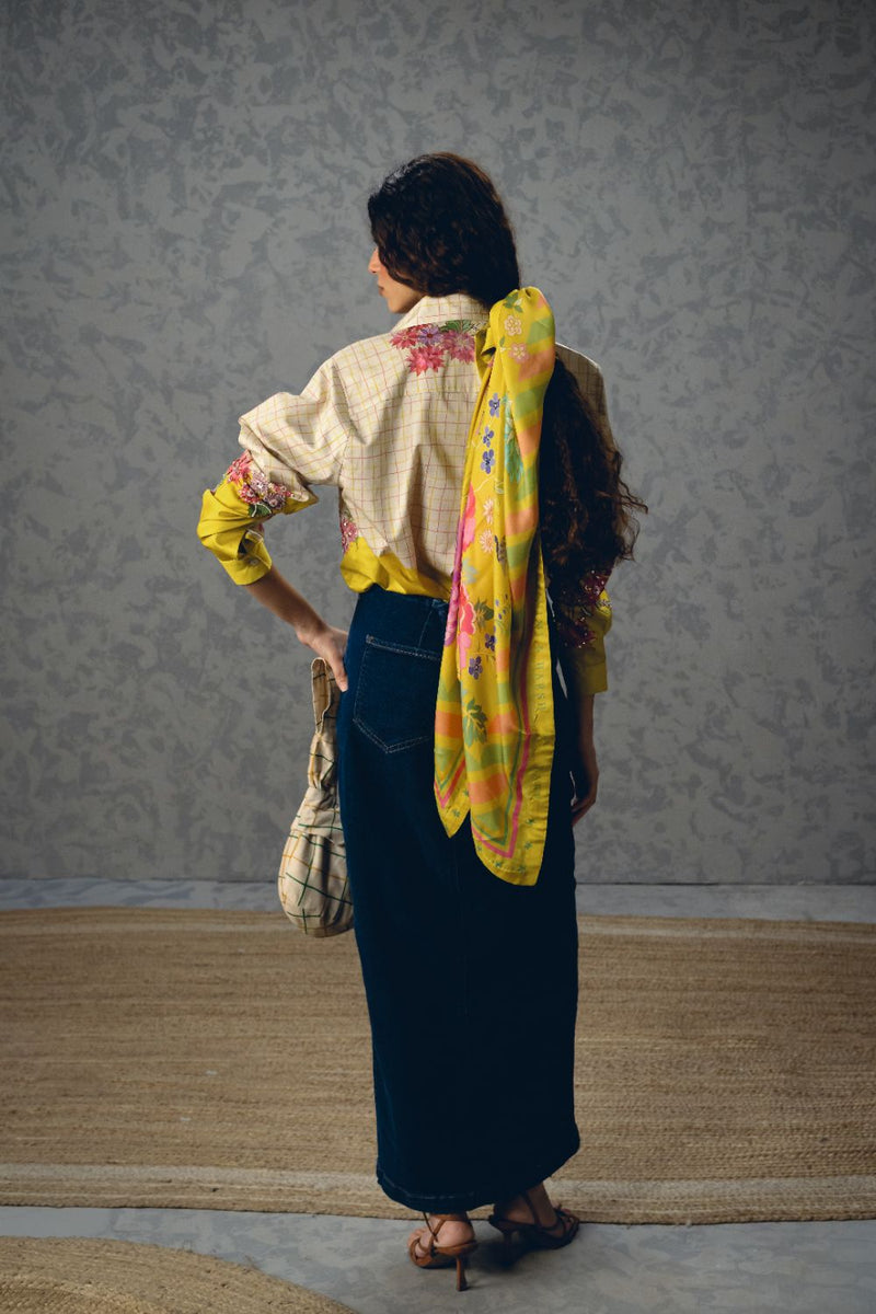 JADE SHIRT- IVORY satin by Paulmi & Harsh in yellow color for women in Singapore