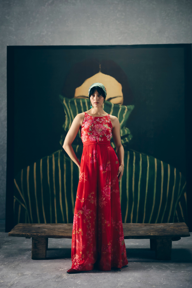 ALAYA JUMPSUIT by Paulmi & Harsh in red color for women in Singapore